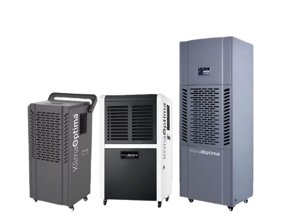 KlimaOptima industrial dehumidifier range for warehouse humidity control and mold prevention.
