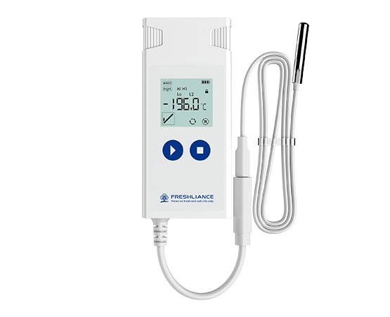 Freshliance ultra-low temperature data logger with external probe monitoring -196°C for liquid nitrogen storage.