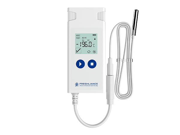 Freshliance ultra-low temperature data logger with external probe monitoring -196°C for liquid nitrogen storage.