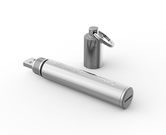 Freshliance Iron Tag 1 rugged stainless steel USB temperature data logger.