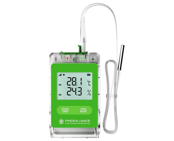 Freshliance Fresh Tracker 10 4G real-time temperature and humidity data logger with external probe.