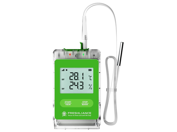 Freshliance Fresh Tracker 10 4G real-time temperature and humidity data logger with external probe.