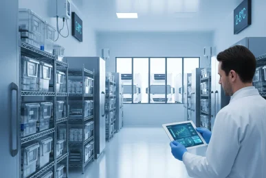 Pharmaceutical cold storage thermal mapping and real-time temperature monitoring on digital tablet.